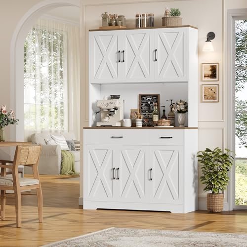 HOSTACK 71"H Kitchen Pantry Storage Cabinet, Farmhouse Hutch Cabinet, White