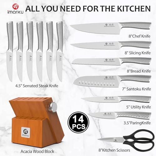 imarku 14 Piece Stainless Steel Knife Set with Build-in Sharpener