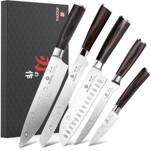 imarku 5PCS Kitchen Knife Set, Japanese Knife Set with Pakkawood Handle