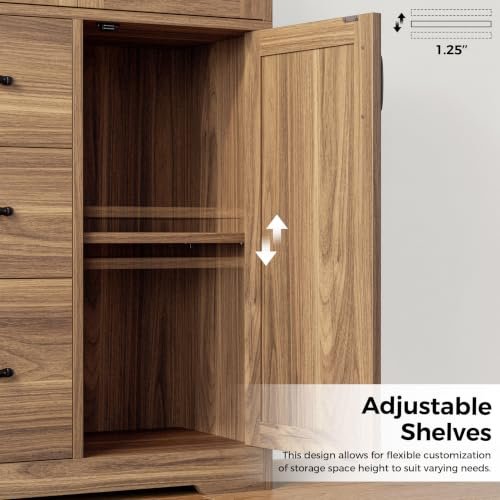IRONCK Pantry Cabinet, Storage Cabinet with 3 Door & Drawer, Oak Brown