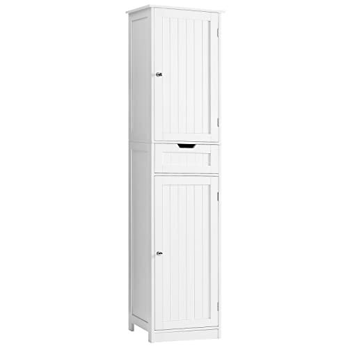 Iwell 66.9" Tall Bathroom Cabinet, Storage Cabinet with 2 Doors & 1 Drawer, Bathroom Storage Cabinets with Adjustable Shelves, for Living Room, Entryway, Home Office, White