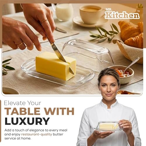 Kangaroo Clear Glass Butter Dish with Lid for Countertop & Refrigerator