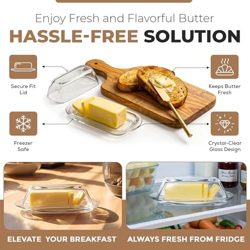 Kangaroo Clear Glass Butter Dish with Lid for Countertop & Refrigerator
