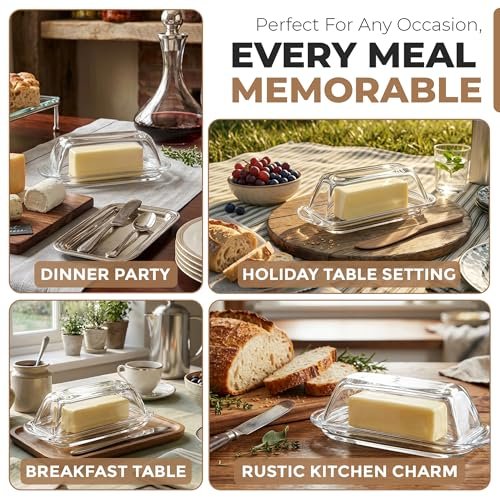 Kangaroo Clear Glass Butter Dish with Lid for Countertop & Refrigerator