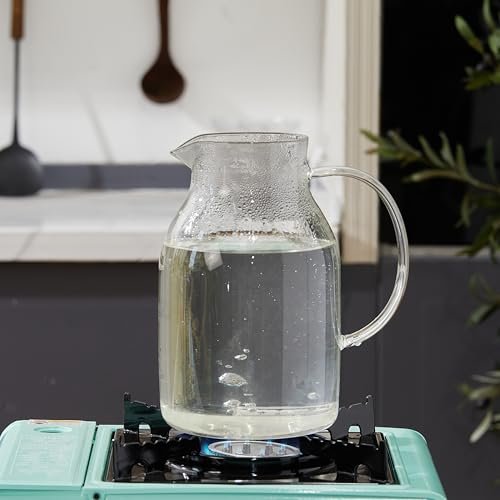 Karafu 68 Oz Borosilicate Glass Pitcher with Lid, Hot Cold Water Tea Jug