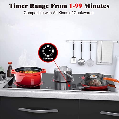 Karinear 30 Inch Electric Cooktop 30 Inch 5 Burner Drop-in Radiant Stovetop