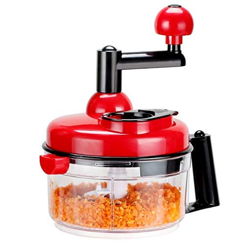 KEOUKE Hand Crank Food Chopper Red - Manual Food Processor with Egg Separator, Labor-Saving, Easy to Clean, Large Vegetable Mixer Blender for Onion, Garlic, Salad, Salsa, Nuts, Meat, Fruit, etc