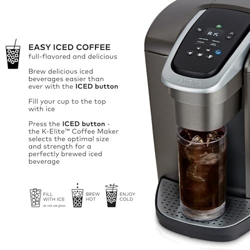 Keurig K-Elite Single Serve K-Cup Pod Coffee Maker, with Strength and Temperature Control, Iced Coffee Capability, 8 to 12oz Brew Size, Programmable, Brushed Slate | Strength, Temperature Control, Iced Coffee Capability, 8 to 12oz Brew Size, Programmable