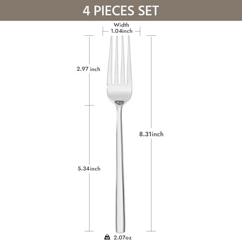 KINGSTONE 4 Piece Dinner Forks Set, Stainless Steel Forks
