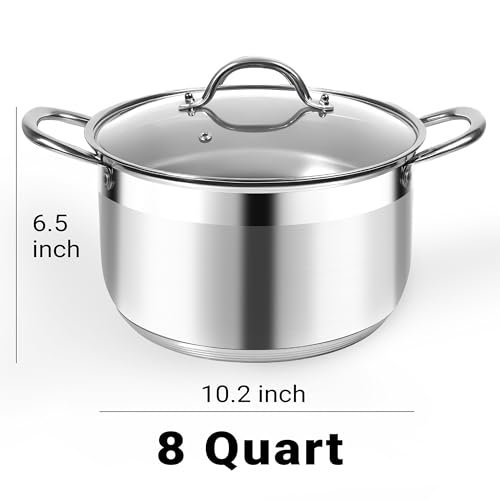 Kirecoo 8 Quart Stainless Steel Induction Stock Pot with Visible Lid