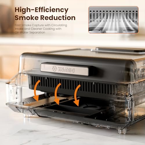 Kismile 2-in-1 Smokeless Electric Grill,Digital Display,Meat Probe,Nonstick