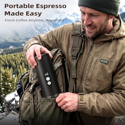 Kismile Portable Coffee Maker, Self-Heating Espresso Machine with 15-Bar Extraction, 3-in-1 Brewer for Capsules & Ground Coffee, USB-C Rechargeable for Camping, Travel, Office and Outdoor Use,Black