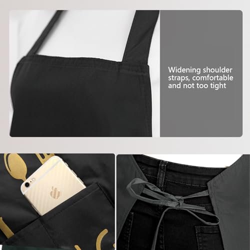Kitchen Apron with Hand Wipe,Water-drop Resistant with 2 Pockets Cooking Bib Aprons for Women Men Chef