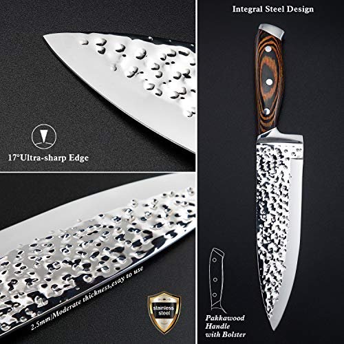 Kitchen Knife Set,15-Piece Knife Set With Block Wooden,Self Sharpening For Chef Knife Set,High Carbon Japan Stainless Steel Hammered Collection Knife Block Set with Steak Knives, Boxed Knife Set