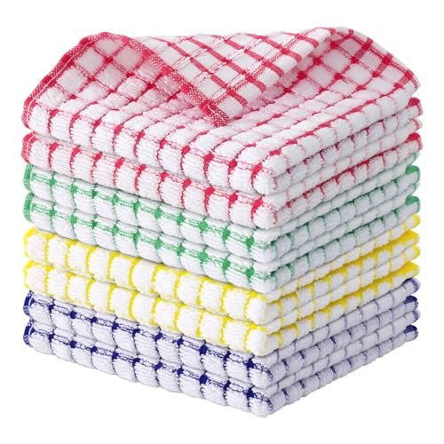 Kitinjoy Cotton 8 Pack Terry Kitchen Dish Cloths, Mixed Color