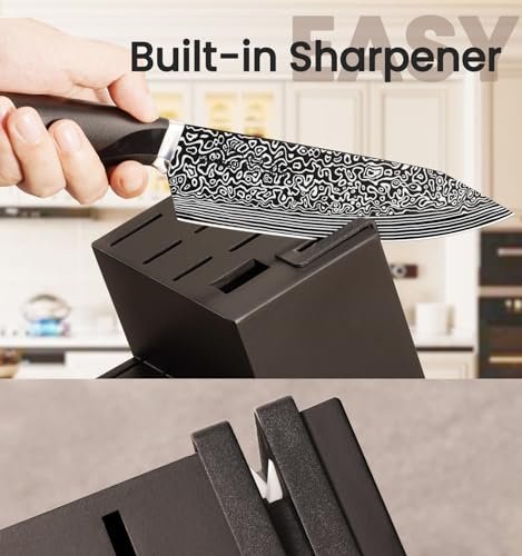 Knife Set, 15 Pieces Kitchen Knife Set with Built in Sharpener, High Carbon German Stainless Steel Knife Block Set, Dishwasher Safe, Fathers Day Gift for Men