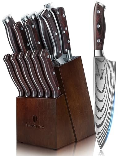 Knife Set 16 pcs, Japanese Kitchen Knife with Block