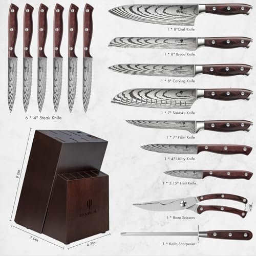Knife Set 16 pcs, Japanese Kitchen Knife with Block