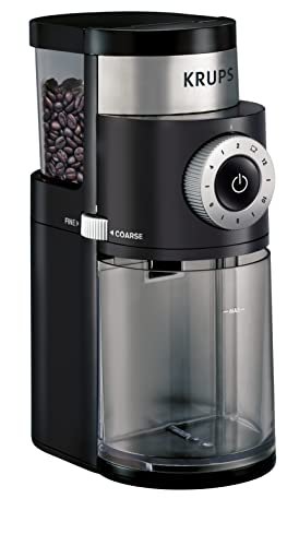 KRUPS Precision Burr Coffee Grinder: 12 Settings, 8 oz Capacity for Drip, French Press, Espresso, Pour Over, Cold Brew - Stainless Steel, 110W, Auto-Stop, Easy Clean - Coffee Grinders for Home Use