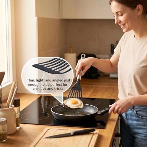 KSENDALO Thin Flexible Fish Spatula for Nonstick Cookware, Black