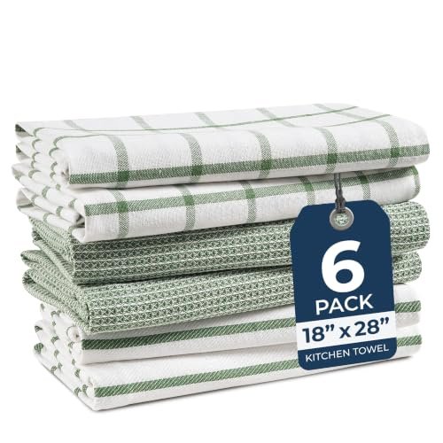 LANE LINEN Dish Towels for Kitchen 100% Cotton Tightly Woven 6 Pack - Olive