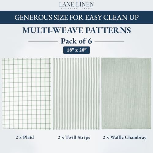 LANE LINEN Dish Towels for Kitchen 100% Cotton Tightly Woven 6 Pack - Olive