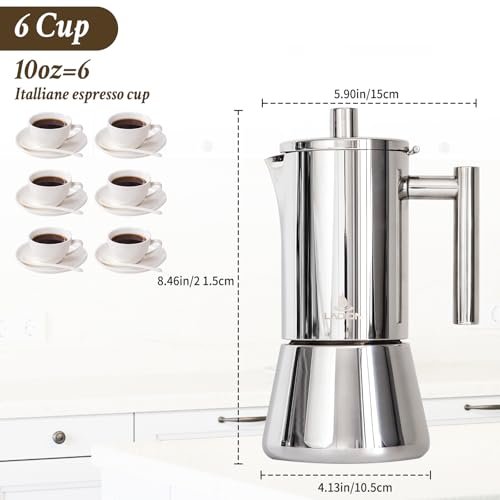 LAOION Stovetop Espresso Maker, 6Cup 10 oz Moka Pot, Stainless Steel