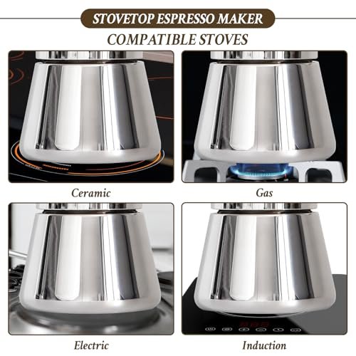 LAOION Stovetop Espresso Maker, 6Cup 10 oz Moka Pot, Stainless Steel