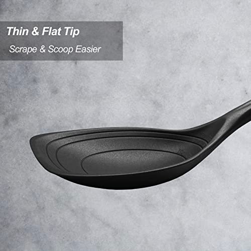 Large Silicone Cooking Spoon, Deep bowl & Measurement Mark, Solid, Black