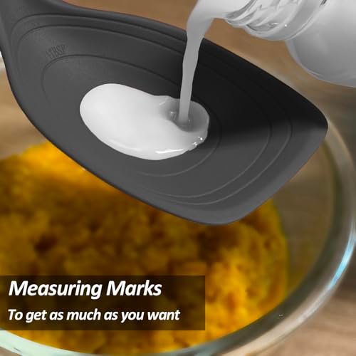 Large Silicone Cooking Spoon, Deep bowl & Measurement Mark, Solid, Black