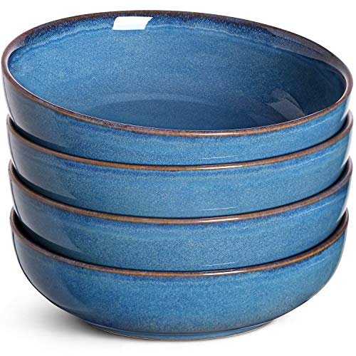 LE TAUCI Pasta Bowls 45 Ounce, Ceramic Salad Bowl, Large Serving Bowl Set - Set of 4, Ceylon Blue