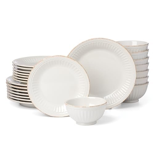 Lenox French Perle Groove White Stoneware 24-Piece Dinnerware Set for 8