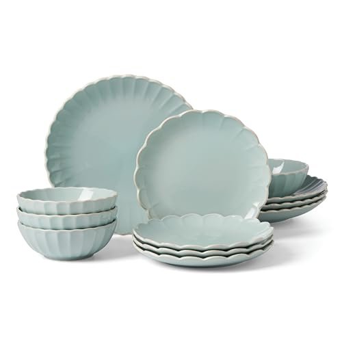 Lenox French Perle Scallop Ice Blue 12-Piece Dinnerware Set for 4