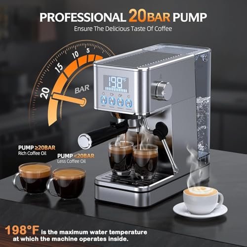 LERTIN Compact 20BAR Espresso Machine, 57.5OZ Water Tank with Steam Frother