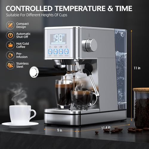 LERTIN Compact 20BAR Espresso Machine, 57.5OZ Water Tank with Steam Frother