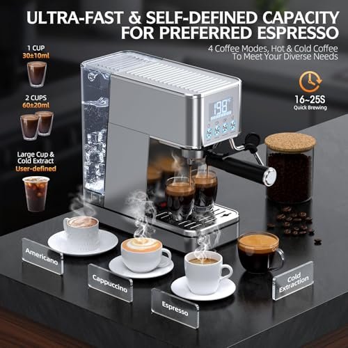LERTIN Compact 20BAR Espresso Machine, 57.5OZ Water Tank with Steam Frother