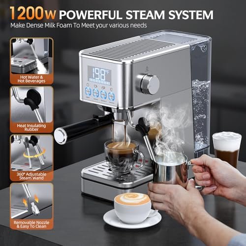 LERTIN Compact 20BAR Espresso Machine, 57.5OZ Water Tank with Steam Frother