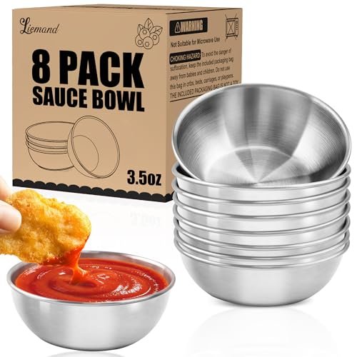 LIEMAND Stainless Steel Small Dipping Bowls, 3.5oz, 8-Pack, Silver