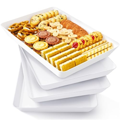 Lifewit 4 Pcs Serving Tray for Party, Reusable Plastic Food Serving Platter