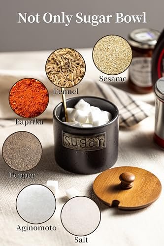 LYEOBOH Ceramic Sugar Bowl with Lid and Spoon,15 Oz Sugar Container Holder