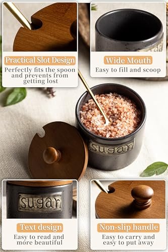 LYEOBOH Ceramic Sugar Bowl with Lid and Spoon,15 Oz Sugar Container Holder