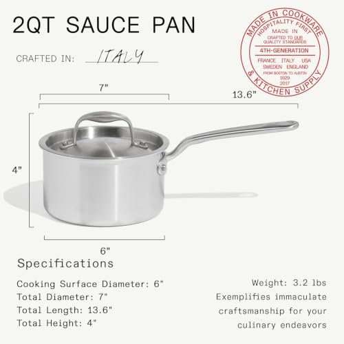 Made In Cookware - 2 QT CeramiClad Non Stick Saucepan with Lid - 5-Ply Stainless Clad with Stay-Cool Handle - Professional Cookware - Crafted in Italy - Induction Compatible