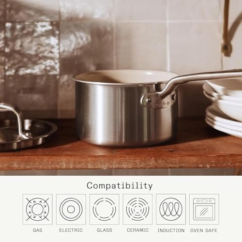 Made In Cookware - 2 QT CeramiClad Non Stick Saucepan with Lid - 5-Ply Stainless Clad with Stay-Cool Handle - Professional Cookware - Crafted in Italy - Induction Compatible