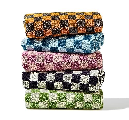 Madi-Cadi Hand Towels 5 Pack - Cotton Face Towels Soft, Absorbent, and Decorative Checkered Design for Bathroom, Kitchen, Gym, and Spa - 13 x 29 Inches for Any Occasion