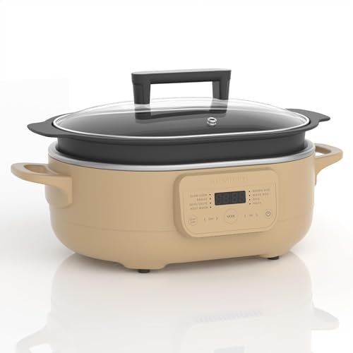 MAGNIFIQUE 6 Quart Multi-Cooker, with 8-in-1 Casserole Programmable Slow Cooker, Dutch Oven, Pasta, Nonstick, Oven Safe Pot to 500°F Brown Sugar