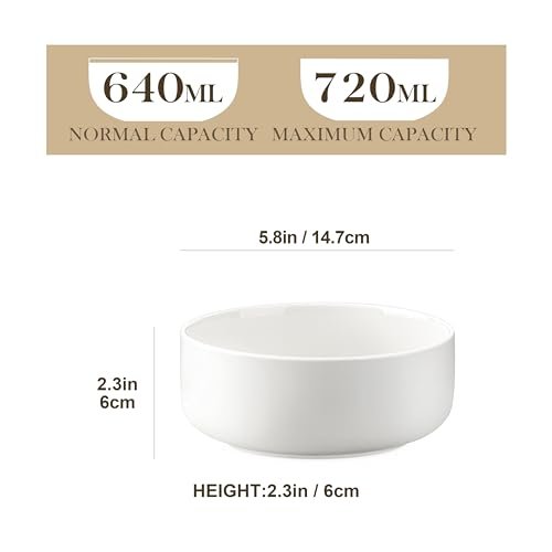 MALACASA 24 OZ Cereal Bowls Set of 6, Ceramic Soup Oatmeal Bowls, White