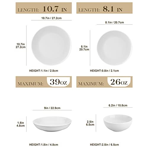 MALACASA 24-Piece Porcelain Dinnerware Set, White Round Dish Set for 6
