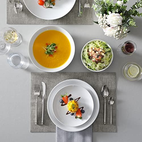 MALACASA 24-Piece Porcelain Dinnerware Set, White Round Dish Set for 6