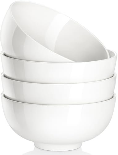 MALACASA 26 Oz White Ceramic Soup Bowls of 4, Cereal Bowls for Kitchen