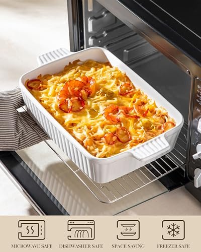 MALACASA 4.4QT Ceramic Casserole Dishes for Oven, 9x13 Baking Dishes, White